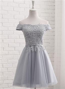 Picture of Lovely Grey Short Tulle Party Dresses with Lace Applique, Bridesmaid Dress  Cute Formal Dresses